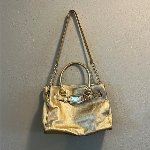 Michael Kors Hamilton Gold‎ Leather Handbag - Picture 1 of 10